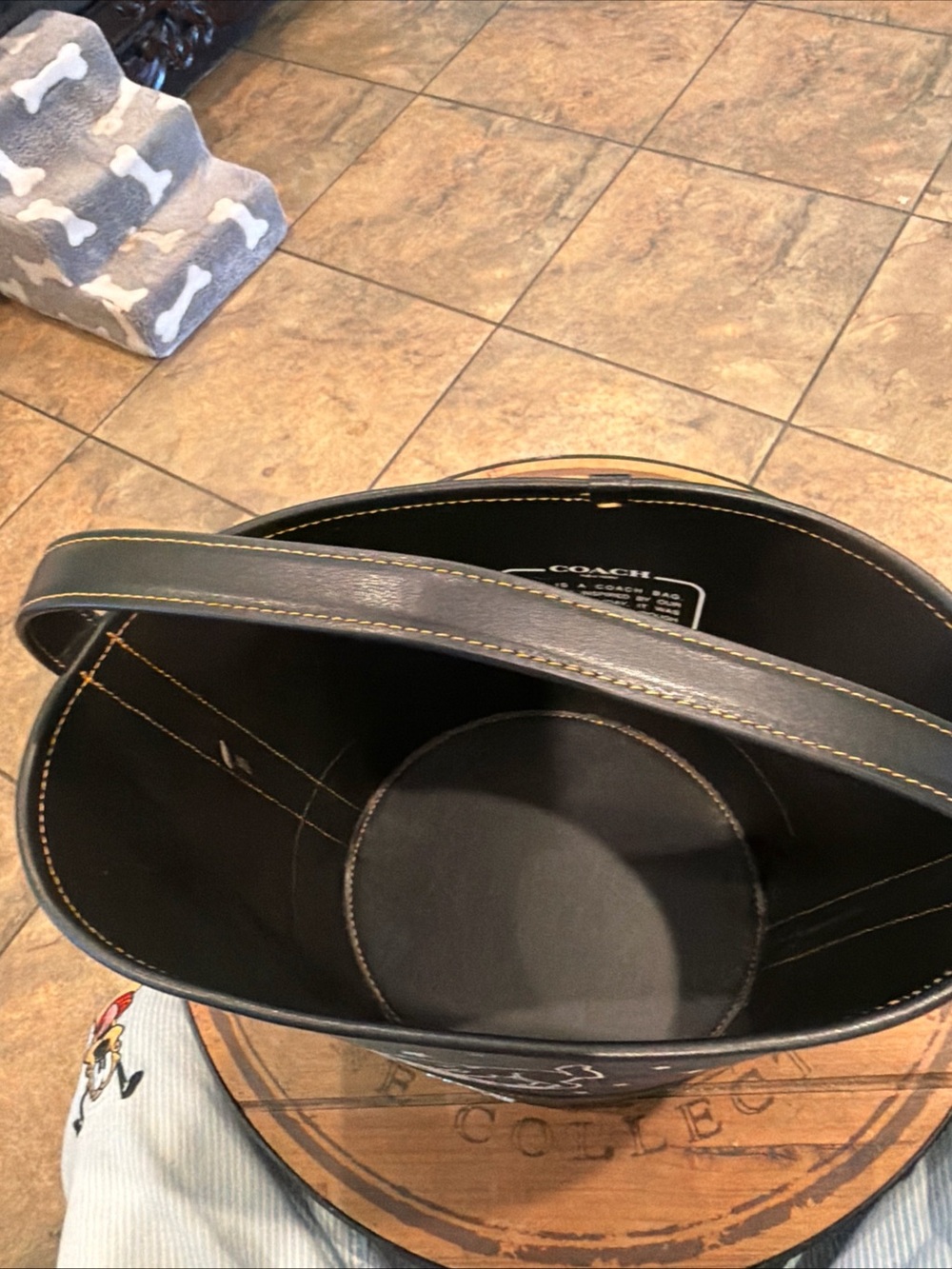 Coach Black Signature Canvas Bucket Bag with Moon & Cat Graphic - Picture 5 of 7